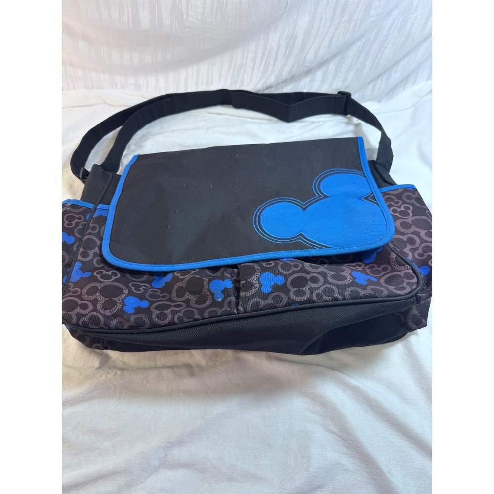 Disney Baby Mickey Mouse Diaper Bag Messenger Blue Black Adjustable Strap‎